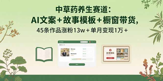 中草药养生赛道：AI文案+故事模板+橱带货，45条作品涨粉13w+单月变现1万+-锋越云网创