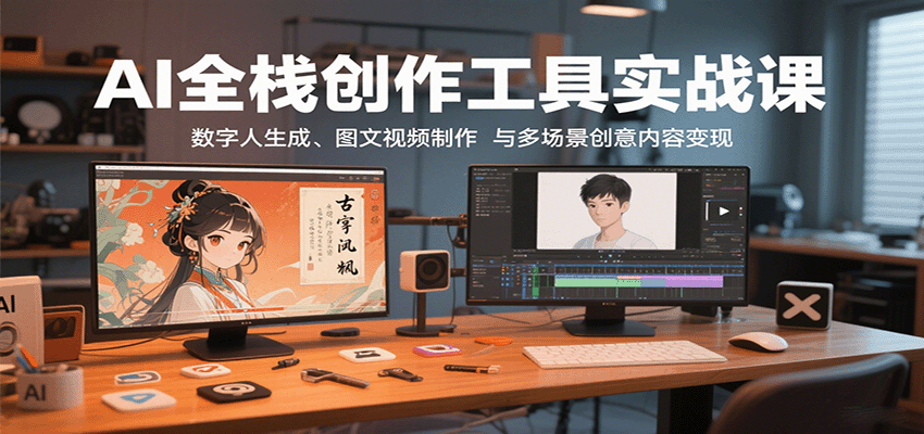 AI全栈创作工具实战课：数字人生成、图文视频制作与多场景创意内容变现-锋越云网创