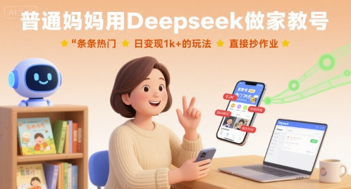 普通妈妈用Deepseek做家教号，条条热门，日变现1k+的玩法，直接抄作业-锋越云网创